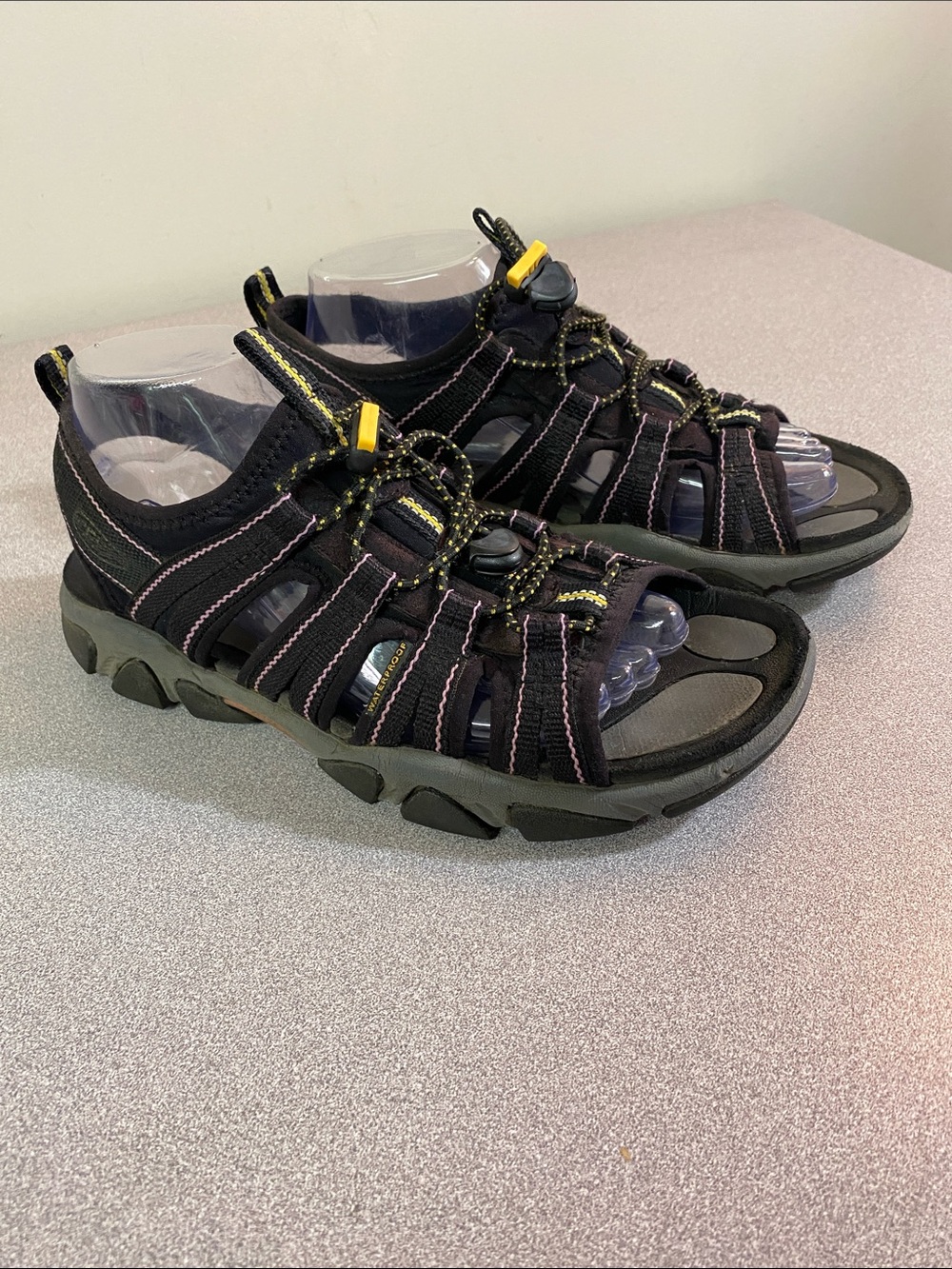 Keen Women's Black Open Toe Sandal with Yellow and Pink Accents
